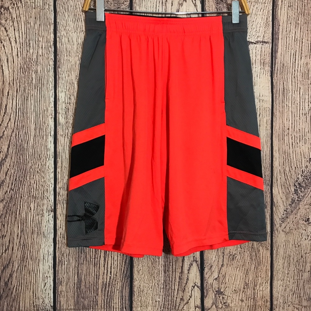 Under Armour Boys Basketball Shorts YXL Orange Gry